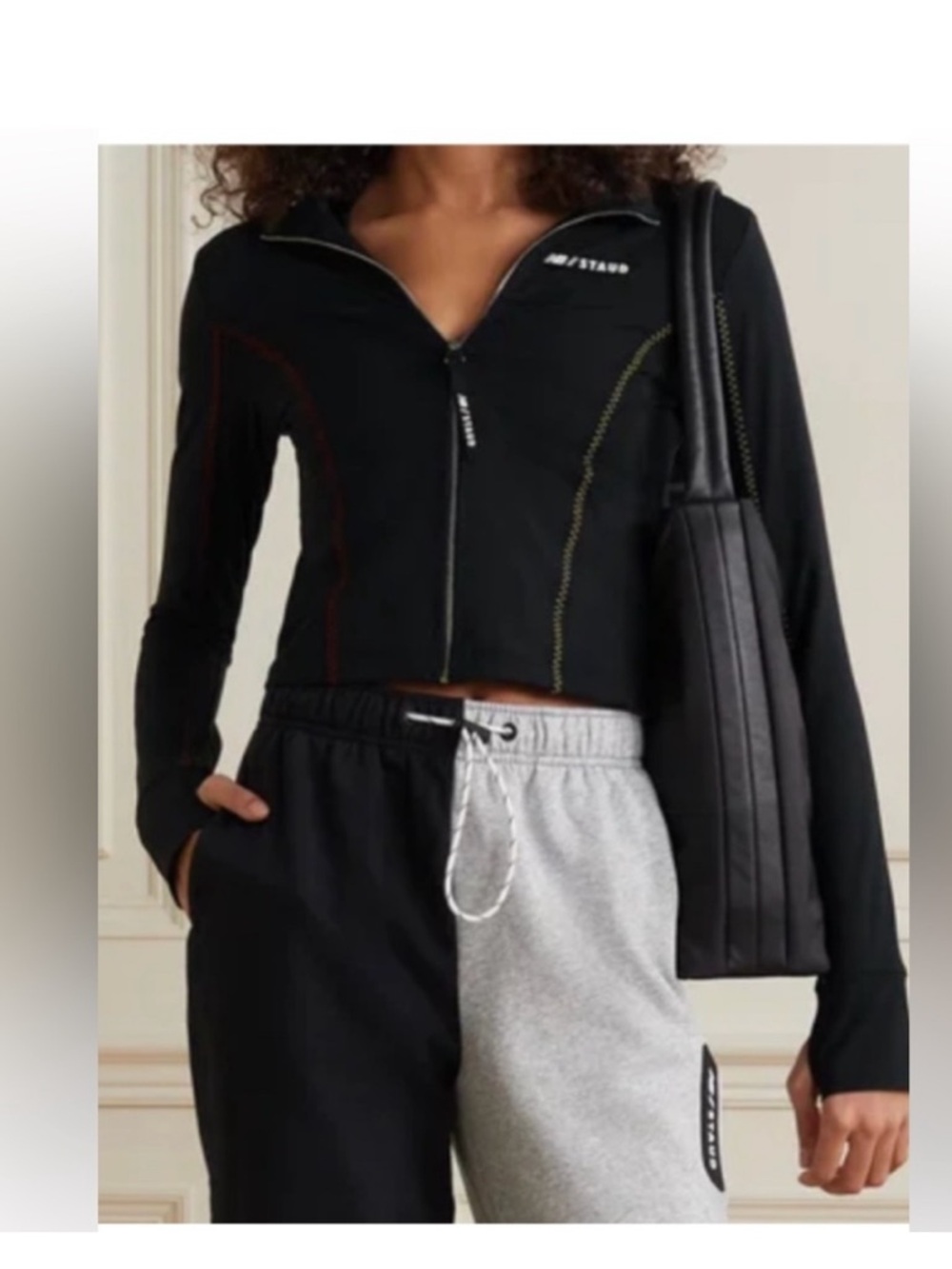 Staud x New Balance Black Cropped Warm Up Stretch Jacket Full Zip Women's XS